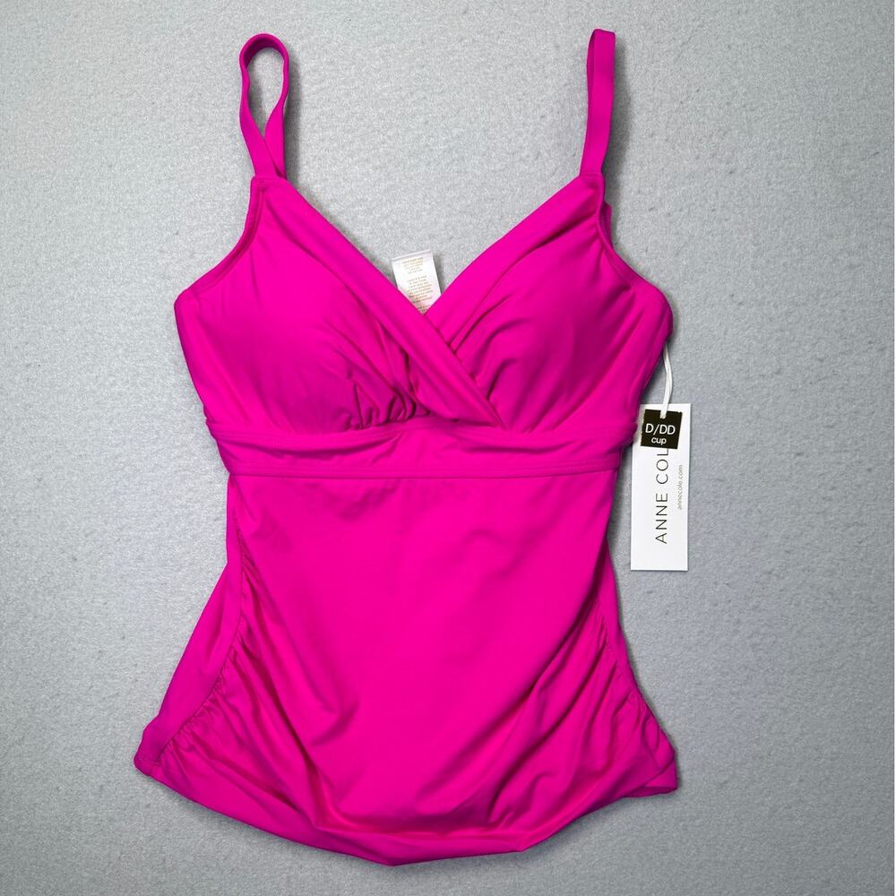 Anne Cole Women's Ruched Underwire Tankini Top Arctic Blue 32DD/34D $74